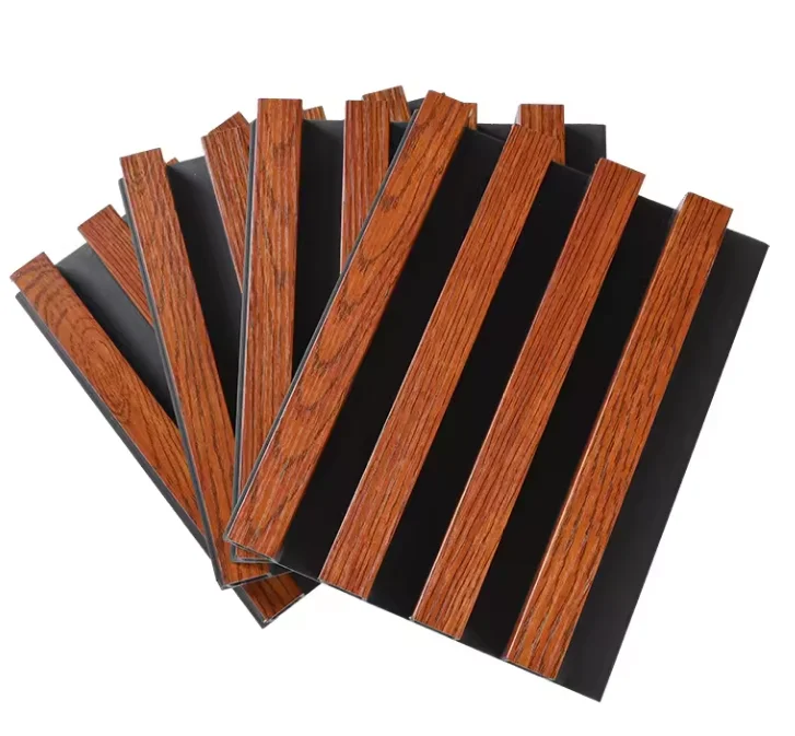 3D embossed Fluted WPC Wall Panelings Multi Indoor Wooden Gain Composite Laminated hollow WPC Wall panel for interior decoration