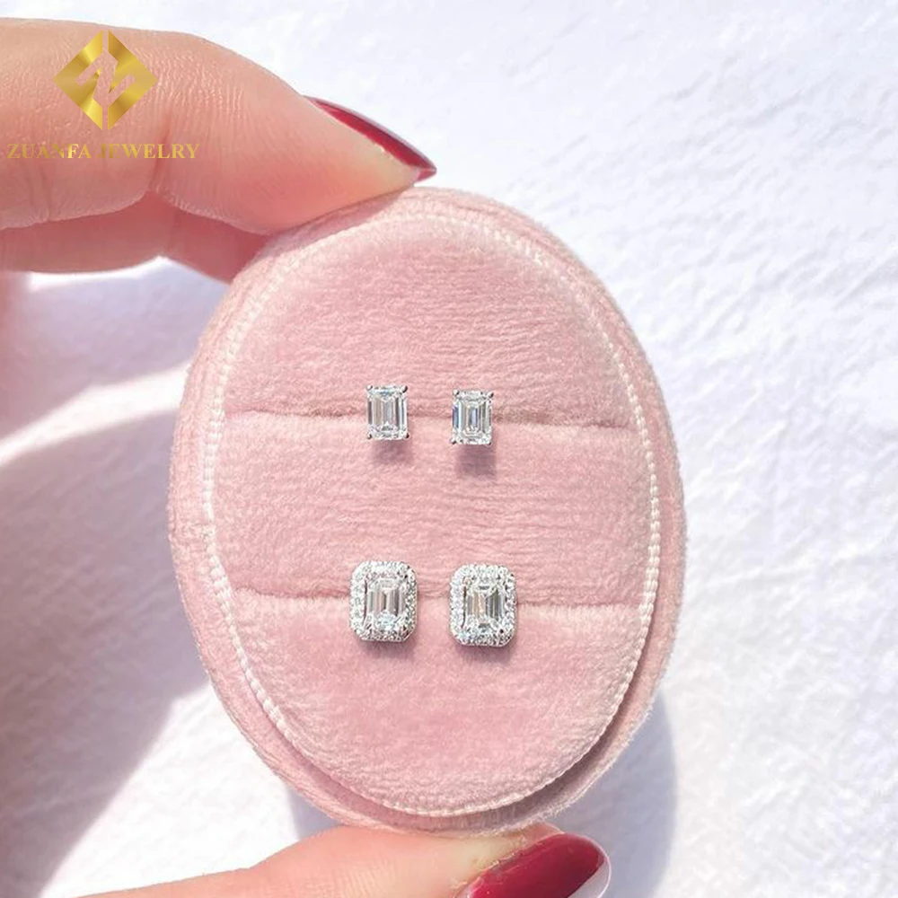 Lab grown diamond jewelry 14K solid gold  CVD/HPHT lab diamond emerald cut earrings