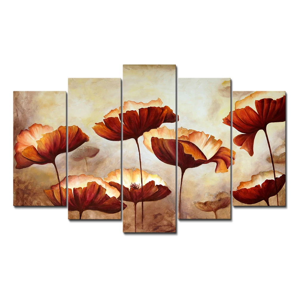 5 panels personalised custom split Lotus leaf painting canvas prints