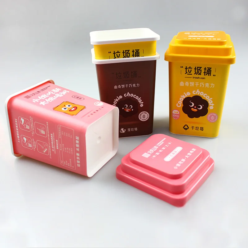 square shape PP cups with lid  food chocolate container cup with IML lid food container