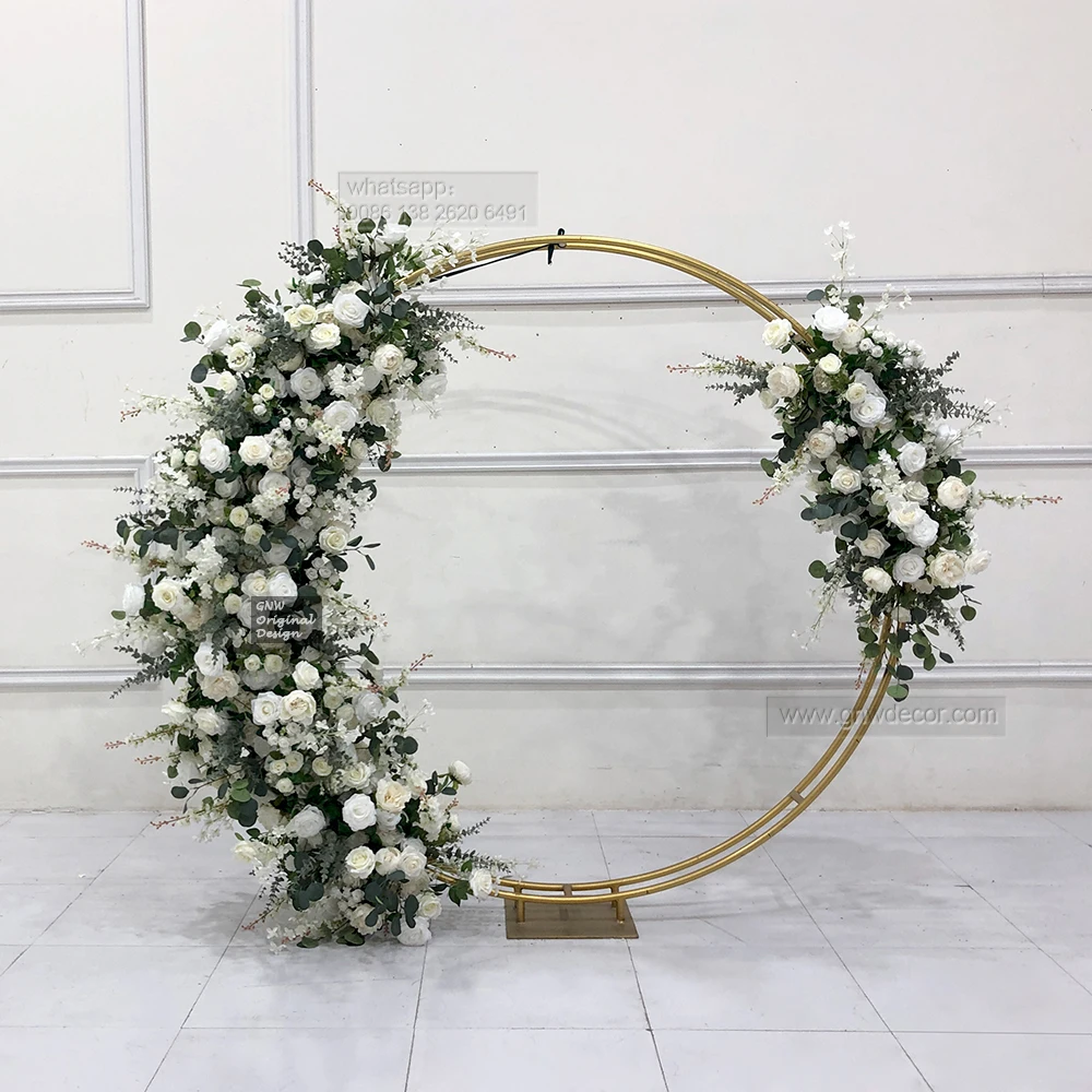 Artificial round flower arrangements metal wedding arch for outdoor and indoor events
