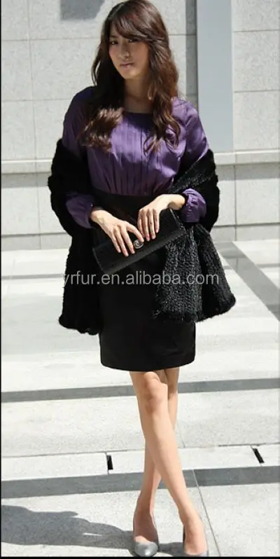 YR101 Lady High end Shawl Women Elegant Hand knitted Genuine Mink Fur Cape