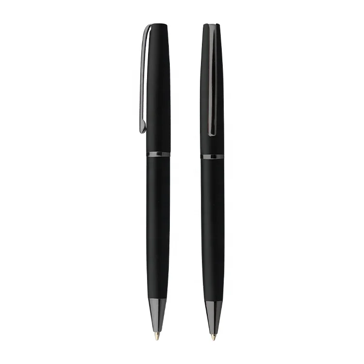 Promotional gift pen set classic black glossy metal ball point pen roller pen with custom logo