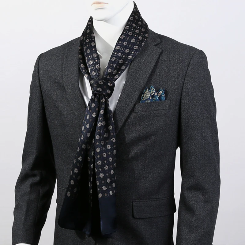 High Quality Men Silk Scarf Fashion Cashew Flowers Printing Silk Feeling Satin Neckerchiefs Scarf For Men with Paisley Pattern