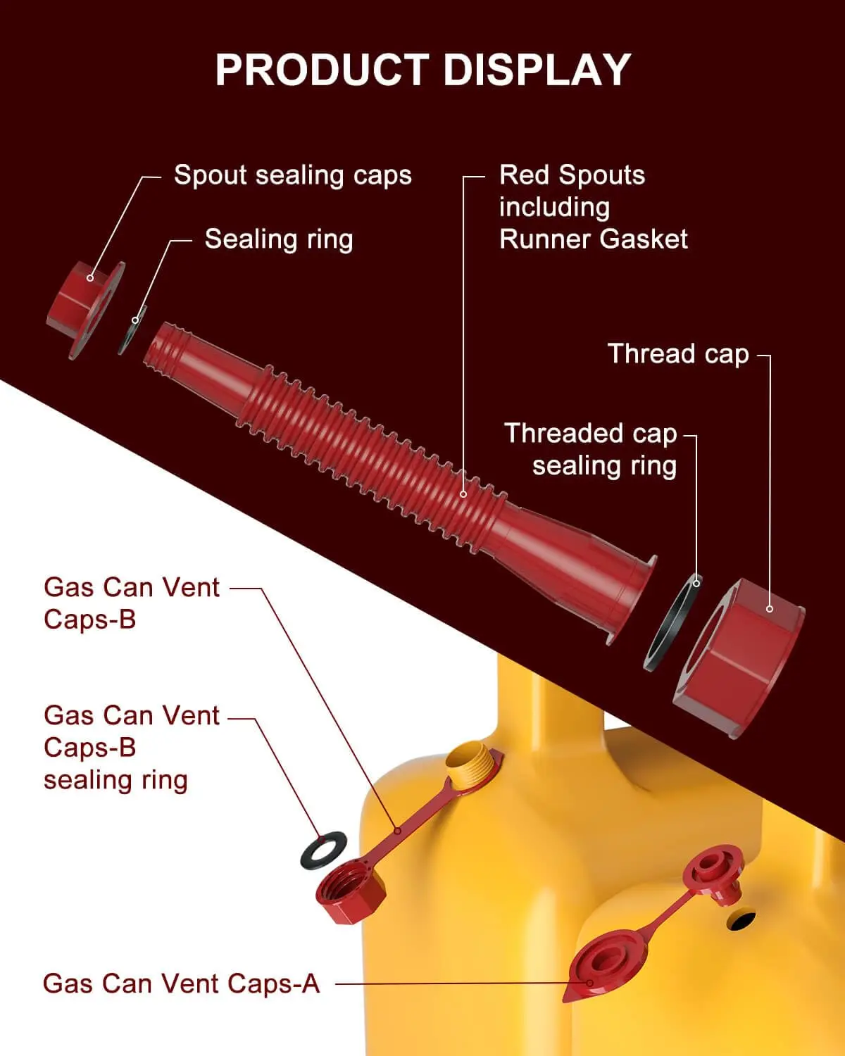 No-Spill Replacement Gas Can Spouts Kit with Vent Flexible Pour Nozzle Fit for Most 1/2/5/10 Gallon Oil Cans