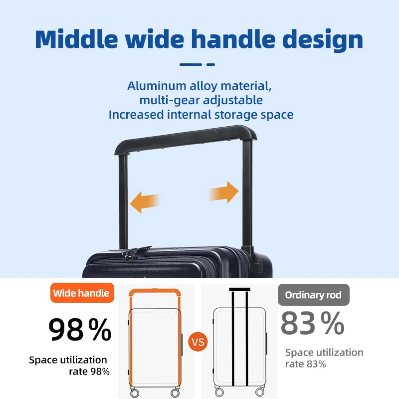 Front opening cover suitcase center wide trolley expansion trolley case light luxury luggage large capacity boarding