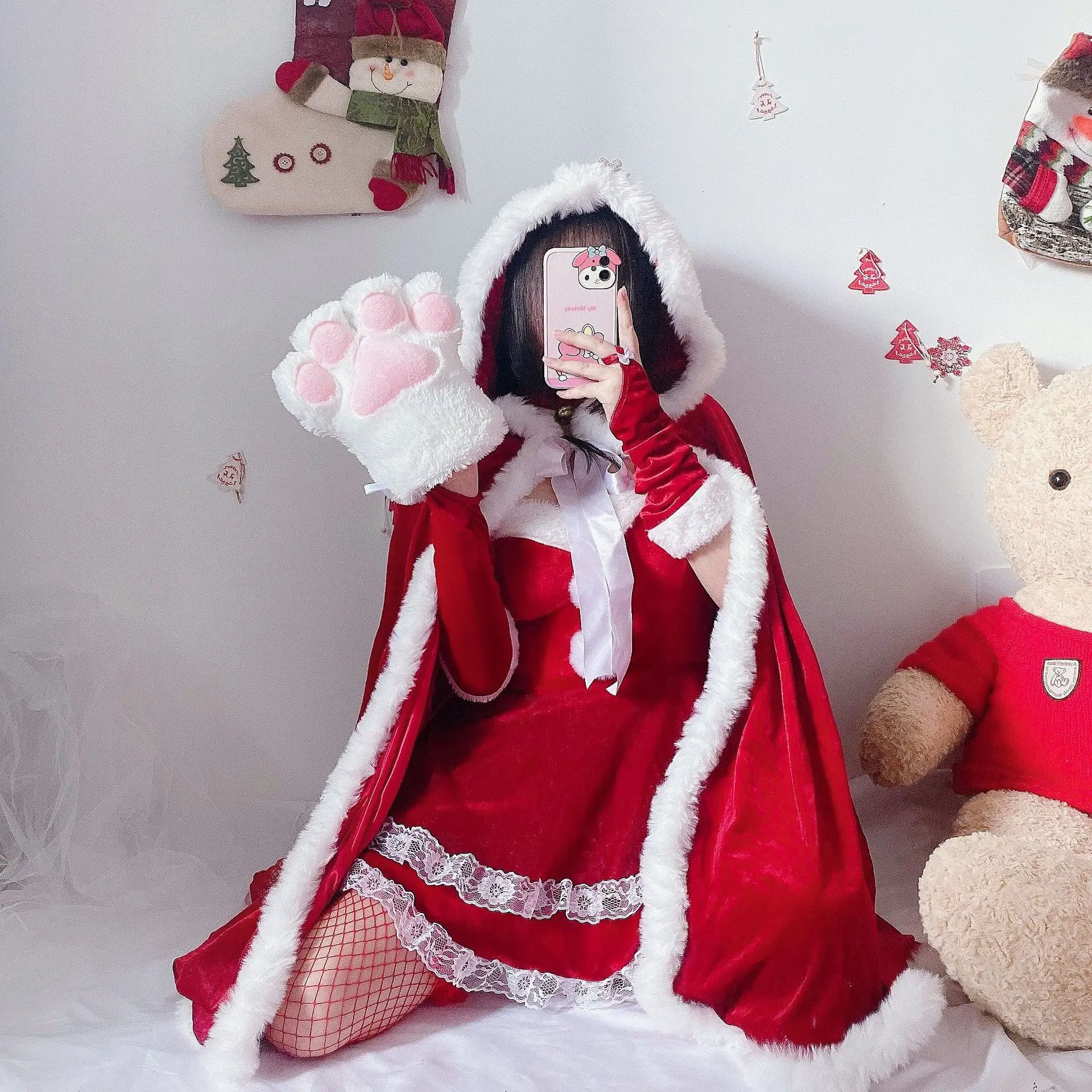 Christmas Theme Cute Red Cloak Christmas Bar Queen Stage Shawl Christmas Clothes Cloak