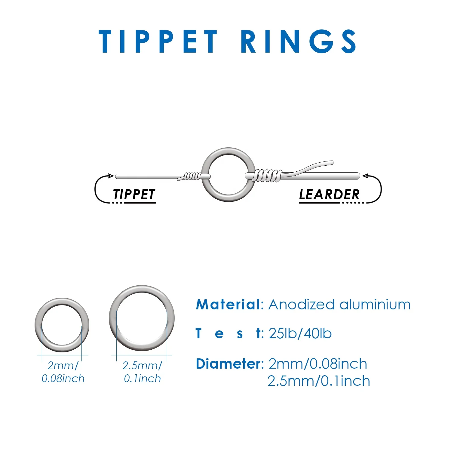 SF легкие кольца для поводка, рыболовная леска для ловли нахлыстом, поводки для поводков форели, 2 мм, 25 фунтов, 2,5 мм, 40 фунтов
