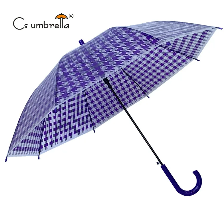 YS-1160 Hot Sale Cheap Clear Transparent Plastic J Handle Auto Open Umbrella Plaid Check Custom Printing POE Umbrella