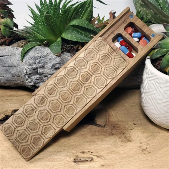 Natural Acacia Wood 7 Day Weekly Pill Box Pill Organizer for Vitamins Daily Supplements