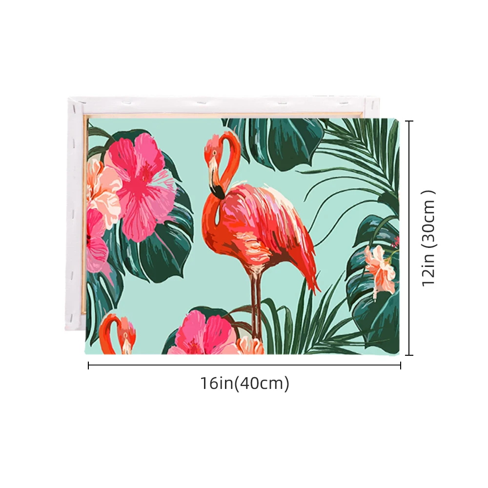Animal Flamingo Oil Painting Tropical Jungle Paint by Number Kits 16 x 20 inch Canvas DIY Pink Flowers Oil