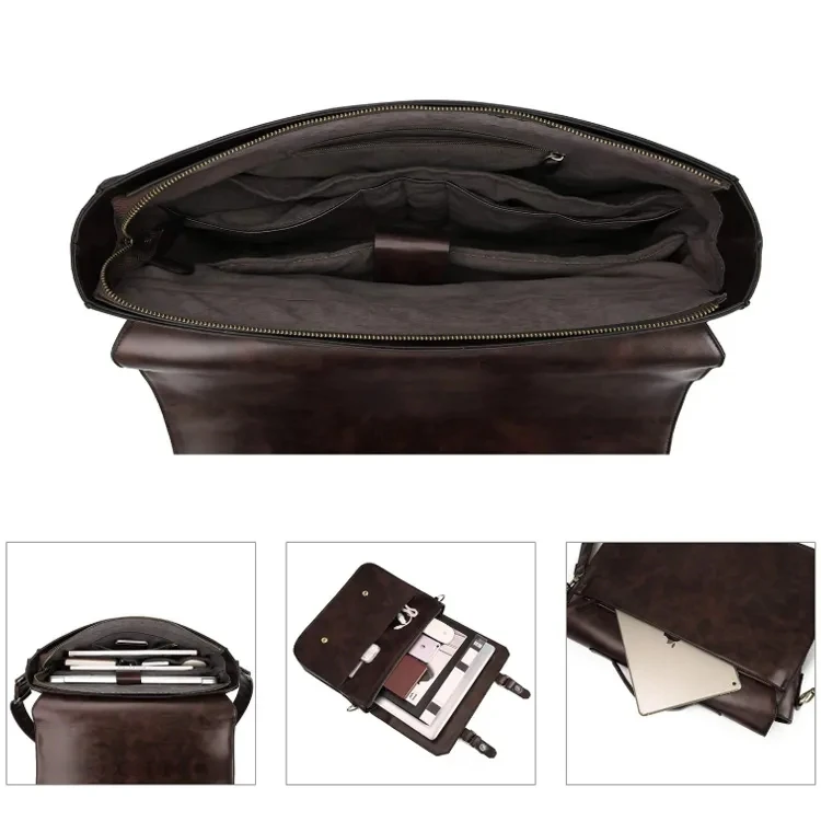 Laptop Briefcase Bag Design Business Laptop Waterproof Computer Handbag Coffee Men Bag Soft Sided Leather Briefcase
