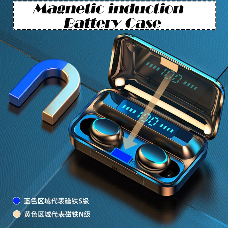 A-BST Hot selling noise cancelling sport bt wireless earbuds with 1200mah  battery display F9 F9 TWS Wireless Earphone