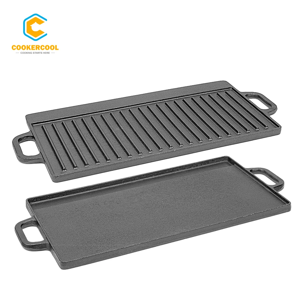 Cookercool Cast Iron Pre-Seasoned Griddle Plate Reversible Double Sided Cast Iron Grill Griddle Pan