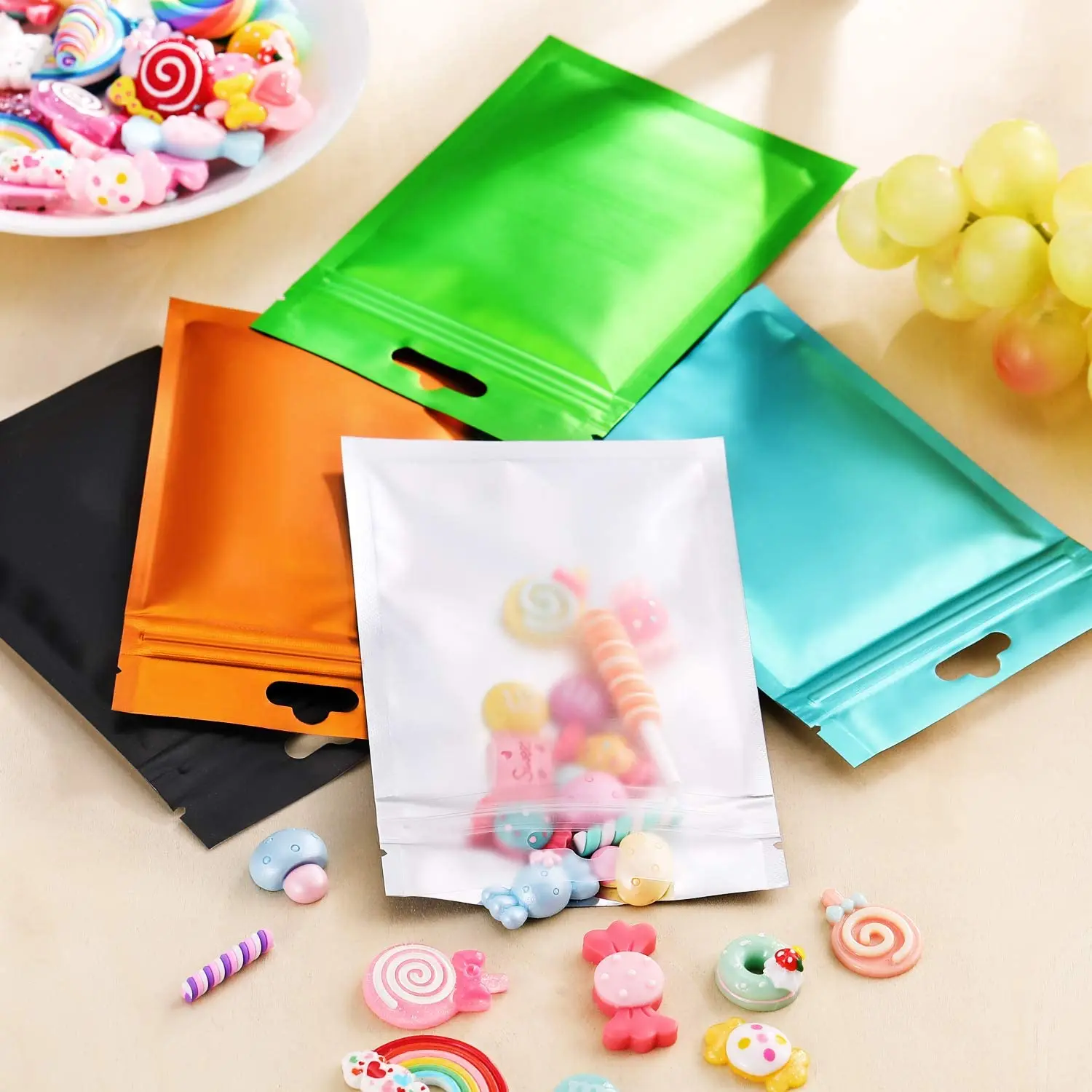 Food Storage Matte Foil Airtight Bags Flat Heat Seal Lock Resealable Plastic Candy Packaging Pouch