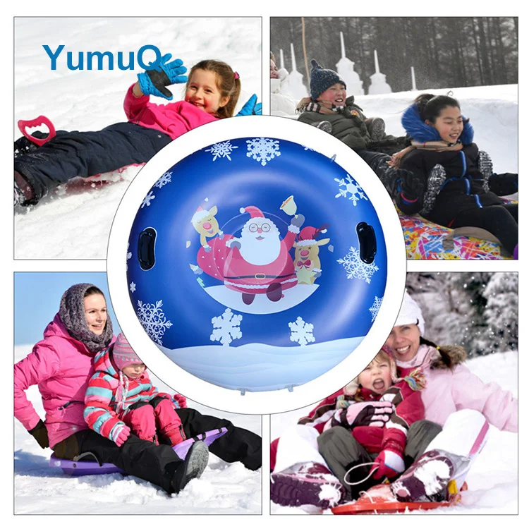 YumuQ Dia110cm Heavy Duty Plastic Vinyl Bottom Winter Dry Snow Tube inflatable Sled Winter Game Toys For Kids