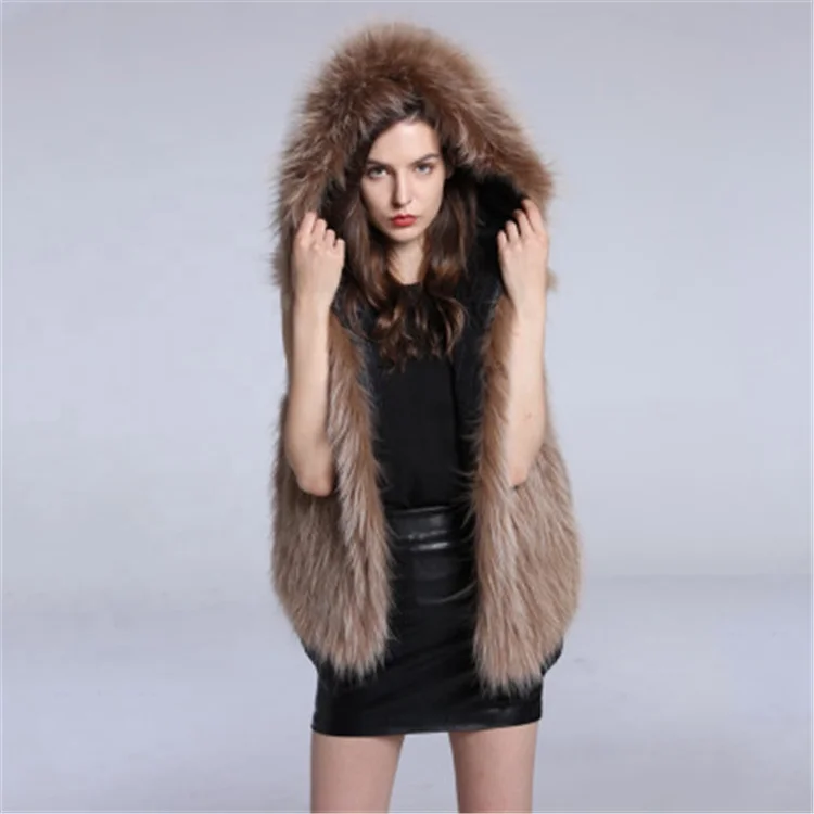 
Real Fur Vest Women Genuine Raccoon Fur Gilet Waistcoat Winter New Fashion Vest 