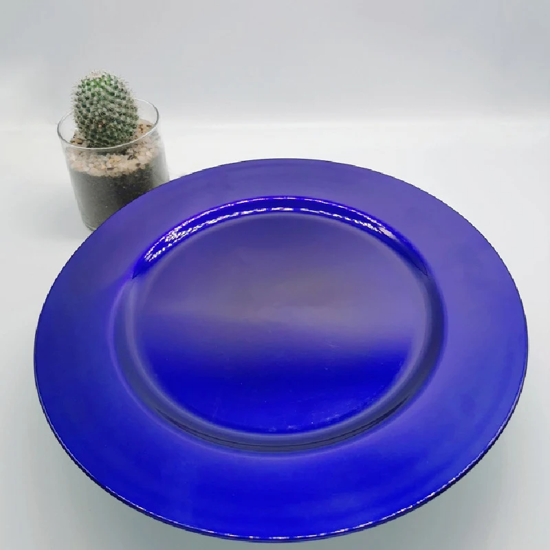 Wholesale Bulk Cheap 13 Inch Plastic Clear Wedding Events  Silver Table Beaded Elegant Rose Gold Rim Charger Plates