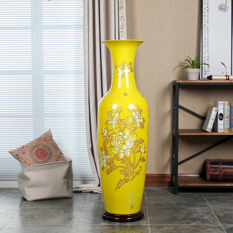 Jingdezhen vase en porcelain Luxury Big Size Custom Home Decor Chinese Large Yellow Flower Jar Enamel Ceramic Porcelain Vases