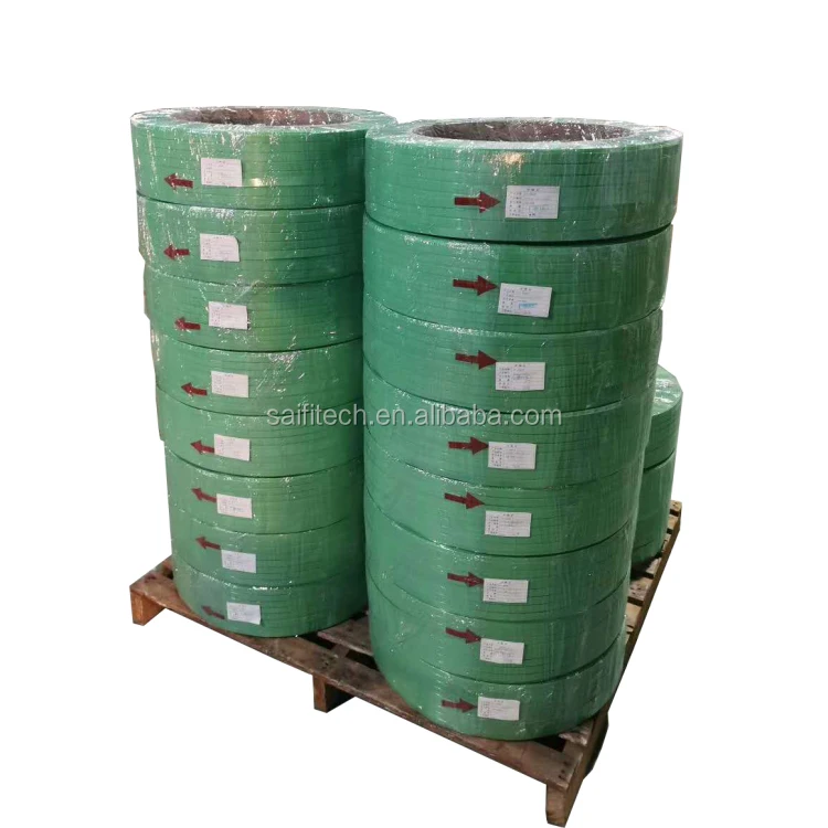 Manual tools use green embossed PET strap polyester pet strapping roll for brick pallet industry