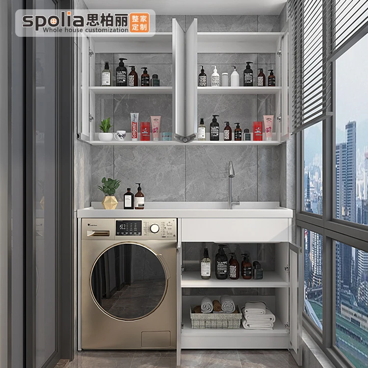 With Sink with Washboard Integrated Basin Space Aluminum Balcony Washing Machine Companion Cabinet Combination