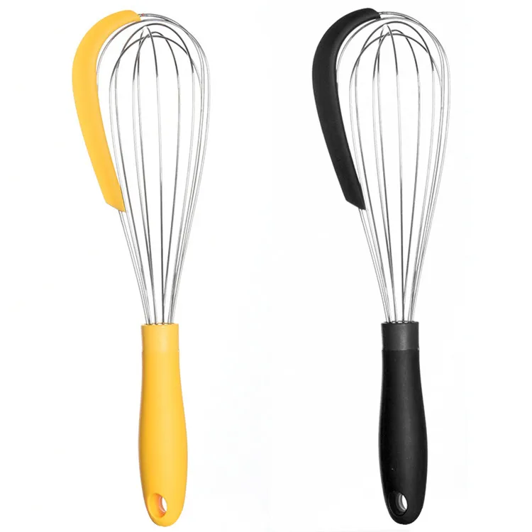 Amazon Hot Sale Comfortable Grip Handle 12inch Stainless Steel Egg Whisk With Silicone Scraper