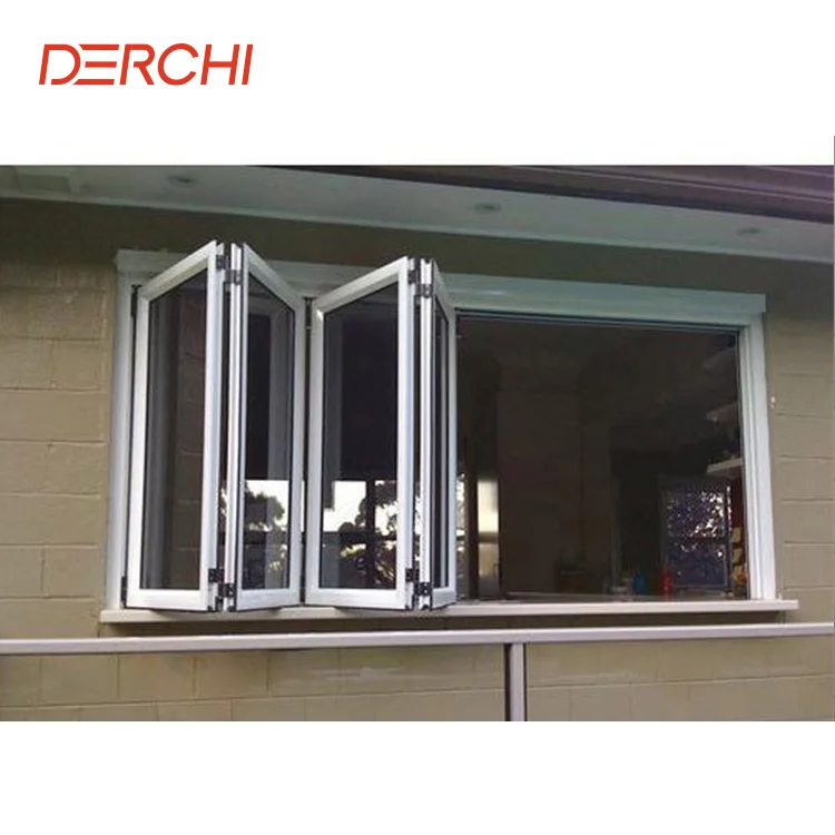 Kitchen double glazed aluminum sliding window french accordion horizontal folding windows