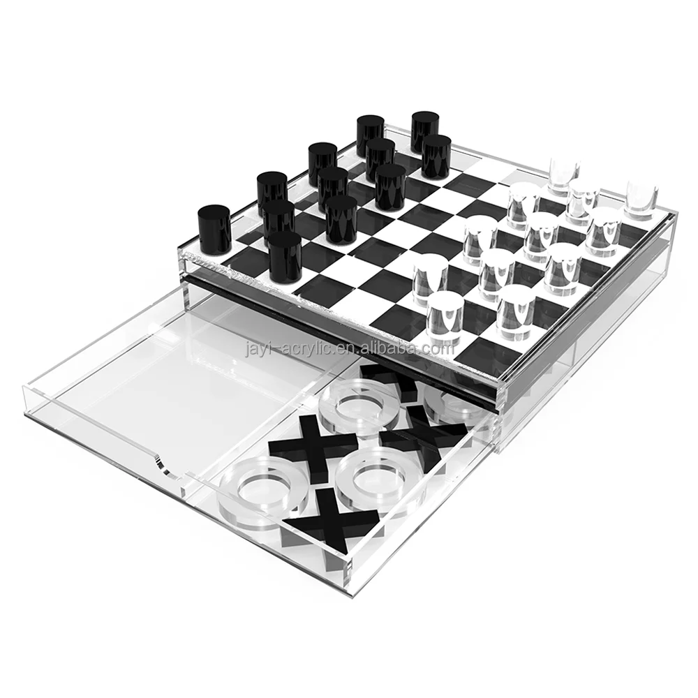 Factory Custom 2 in 1 Lucite Board Game Acrylic Checkers and Acrylic Tic Tac Toe