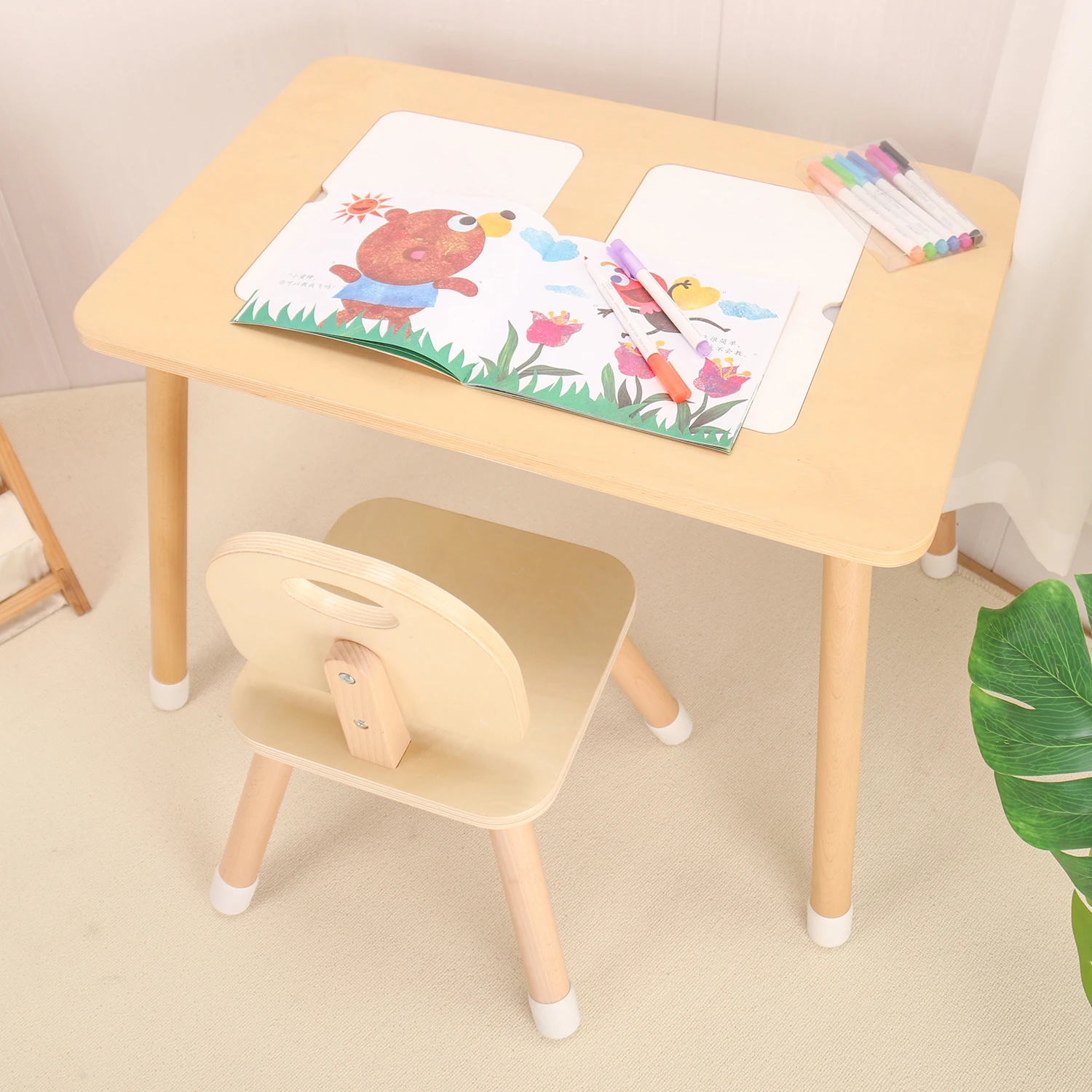 Kids Bedroom Furniture Kids Wood Toy Play Table with Lids Plastic Storage Box Water Table Multifunction Block Sensory Table