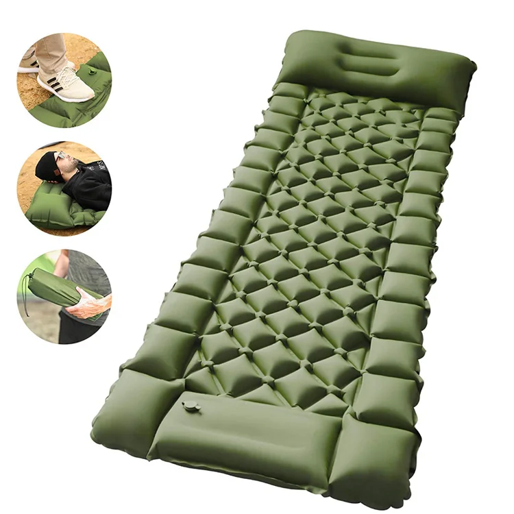 Wholesale portable folding inflatable mattress with pillow and built-in pump, self inflating camping mat, camping sleeping pad
