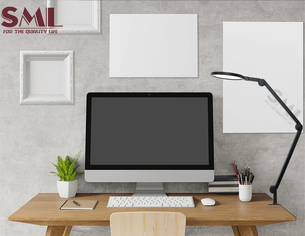 SML Black 12W Table Clip Lamp  Aluminum Iron Adjustable Angel Eye Protection LED Desk Table Lamp