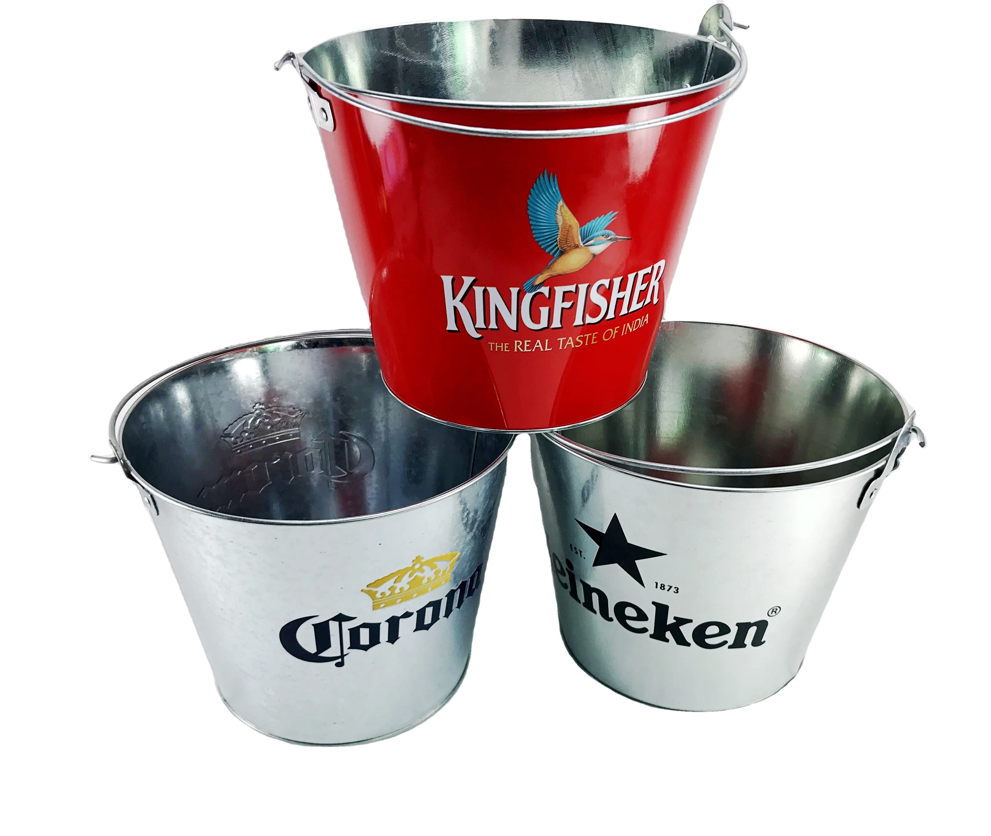 
Promotional custom logo galvanized iron for beer wine round tin ice buckets 
