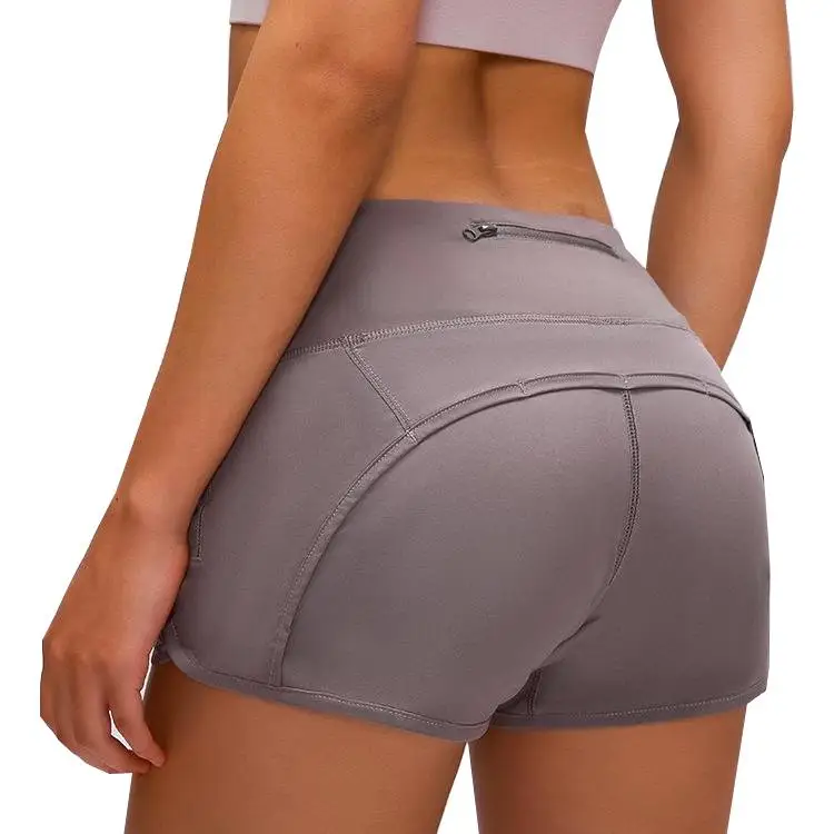 
Спортивные спортивные штаны для фитнеса с карманами на молнии под заказ Леггинсы для бега персикового цвета из полиэстера сексуальные женские летние шорты 