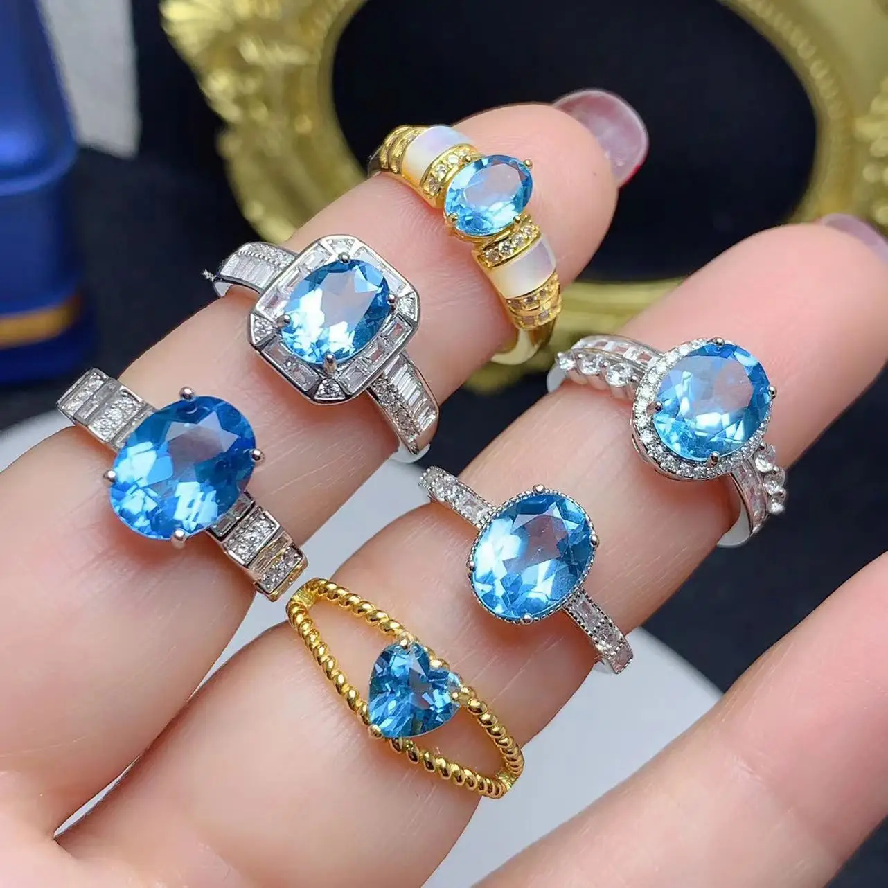 New Design Arabic Wedding 925 Sterling Silver 18k Gold Plated Oval Cut Natural Topaz Engagement Ring Set