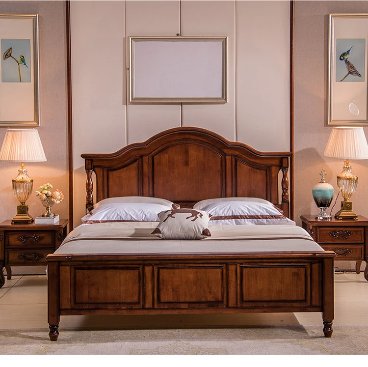 America style luxury high quality bedroom wooden furniture king queen size solid walnut oak ash wood 1.8 meter 1.5 meter beds