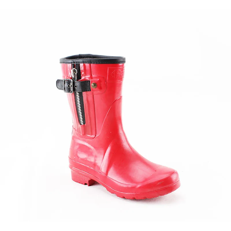 Customized red water women rubber rain boots half wellington boots with zipper design for sale