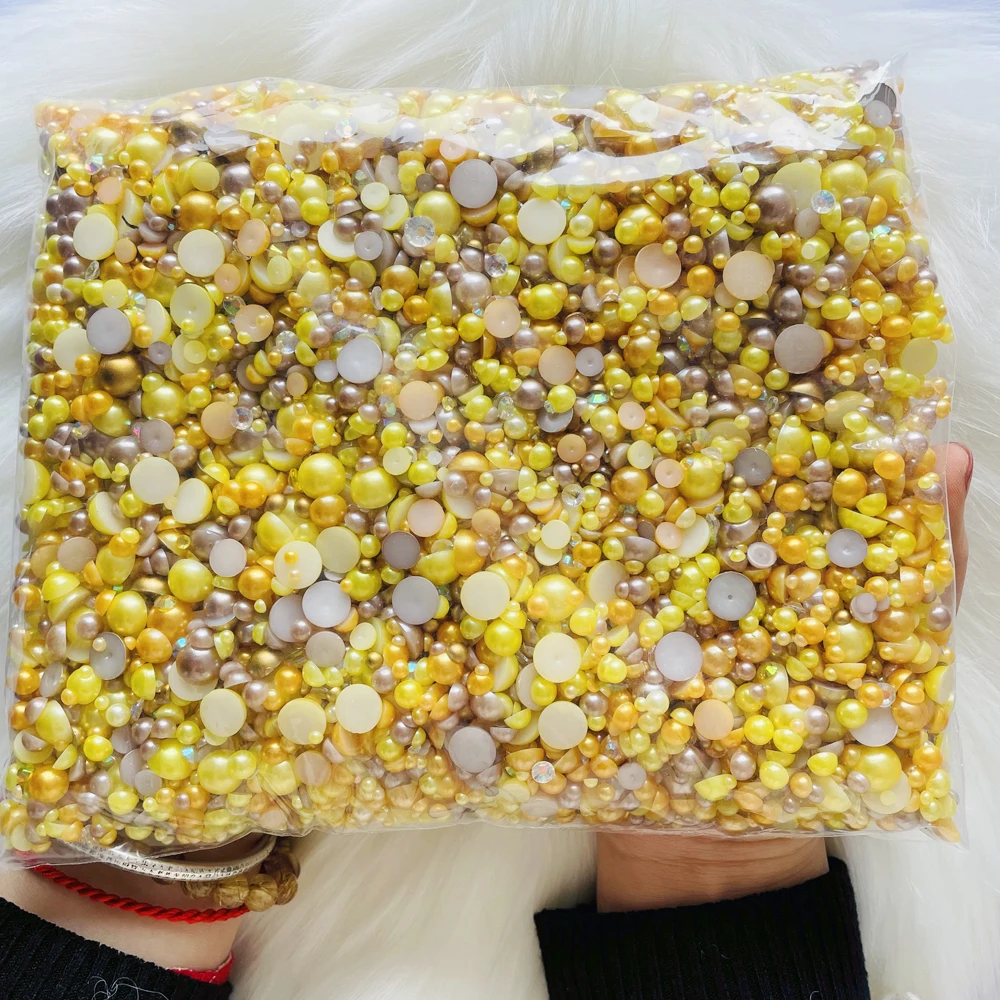 Yantuo Customized OEM 500g/16666pcs 3-10mm Mix Size multi colors mix half round abs pearls flatback Resin Rhinestone DIY Cup