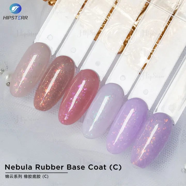 Hipsterr 8ML 15ML 1KG Hot Popular Hard Gel Base New Nebula Glitter Rubber Base Coat  Spring Collections Glitter Base Gel