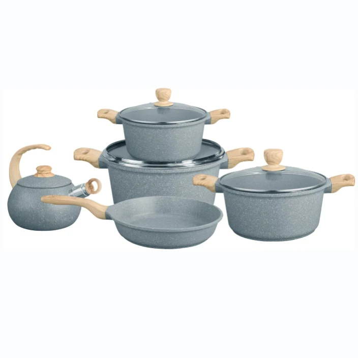 Multi-color 9PCS Die-cast Aluminum Non-Stick marble Coating Cookware Set With Frying Pan And kettle