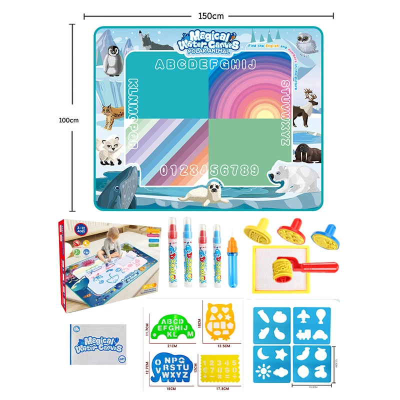 High quality cartoon polar animal kids canvas board large size magical water doodle mat drawing toys for kids