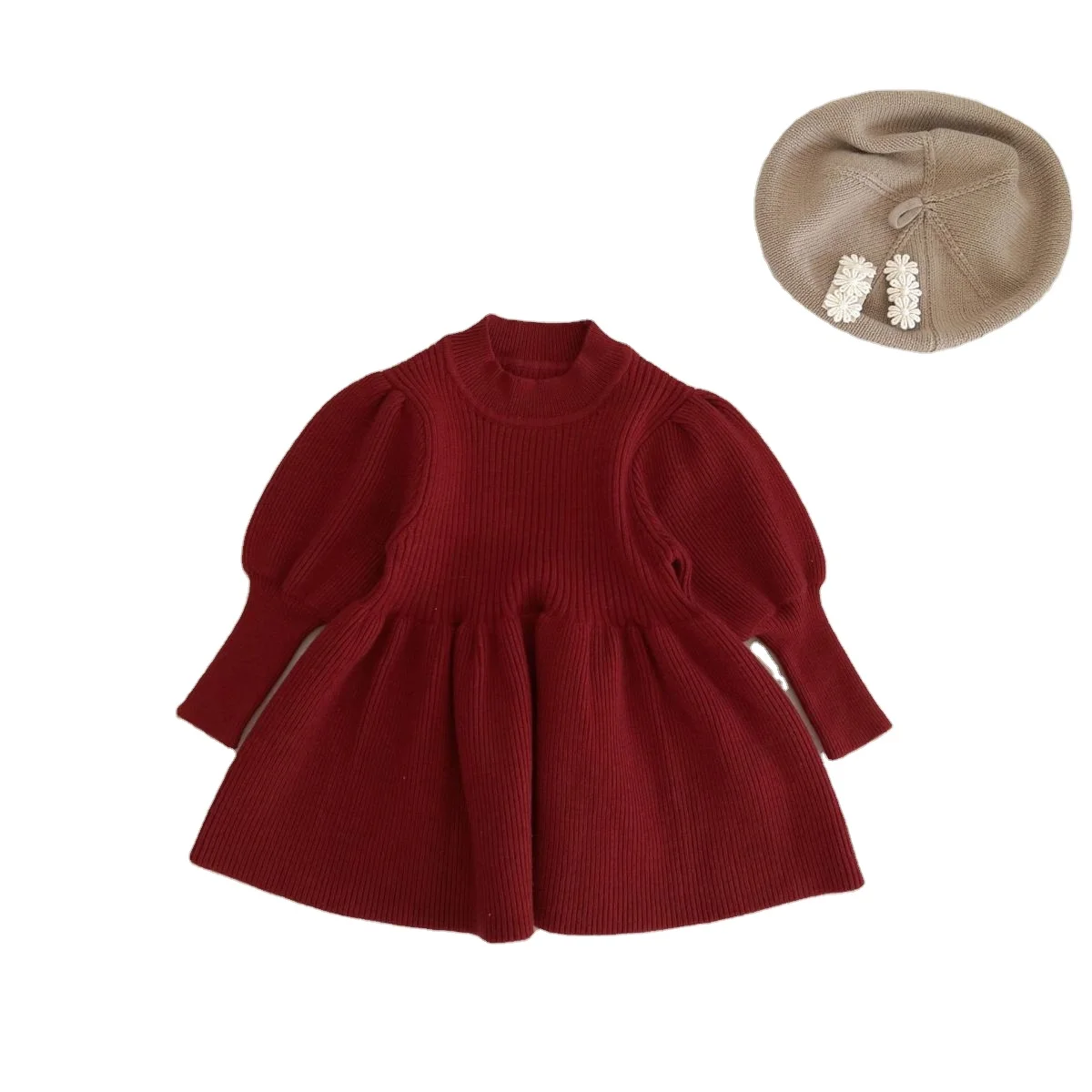 1 Pcs Personalized Rust orange Ribbed  Spring Autumn Baby Infant Girls Toddler Long Sleeves Solid Color Crew Neck Pullover Dress