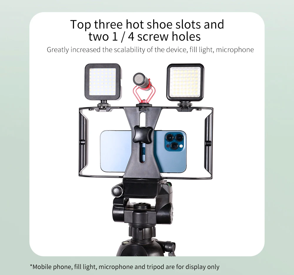 
New! LED Microphone Smartphone Video Rig Kit Handheld Mobile Stabilizers links Phone holder Frame Mount for Iphone Film Taking 