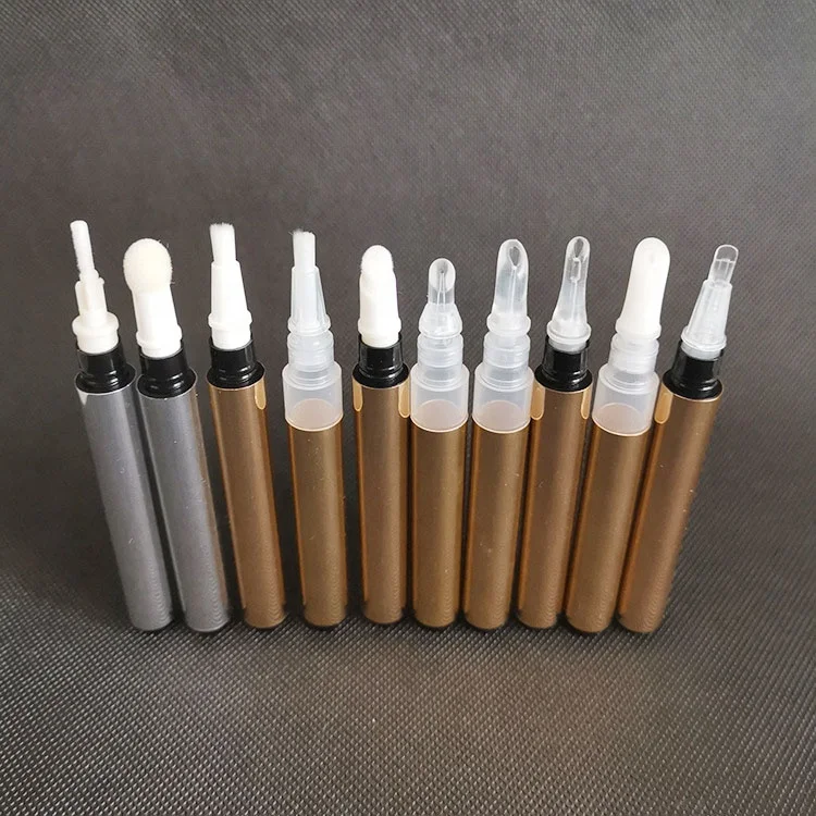 P-Lan Stock 100pcs Gold Aluminum Metal Lip Gloss Jewelry Cleaning Teeth Whitening Nail Oil Empty Concealer Lip Brush Click Pen