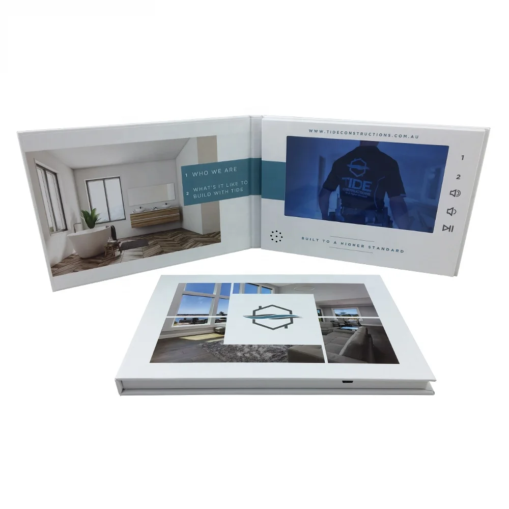 COTE Handmade Popular Hardcover 1GB 7 Inch LCD Video Brochure Digital Video Display Video Card