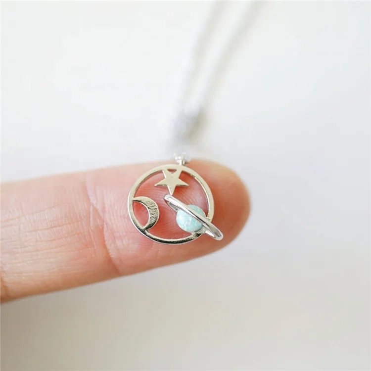 S925 sterling silver Gold plated  planets saturn moon and star pendant necklace for women