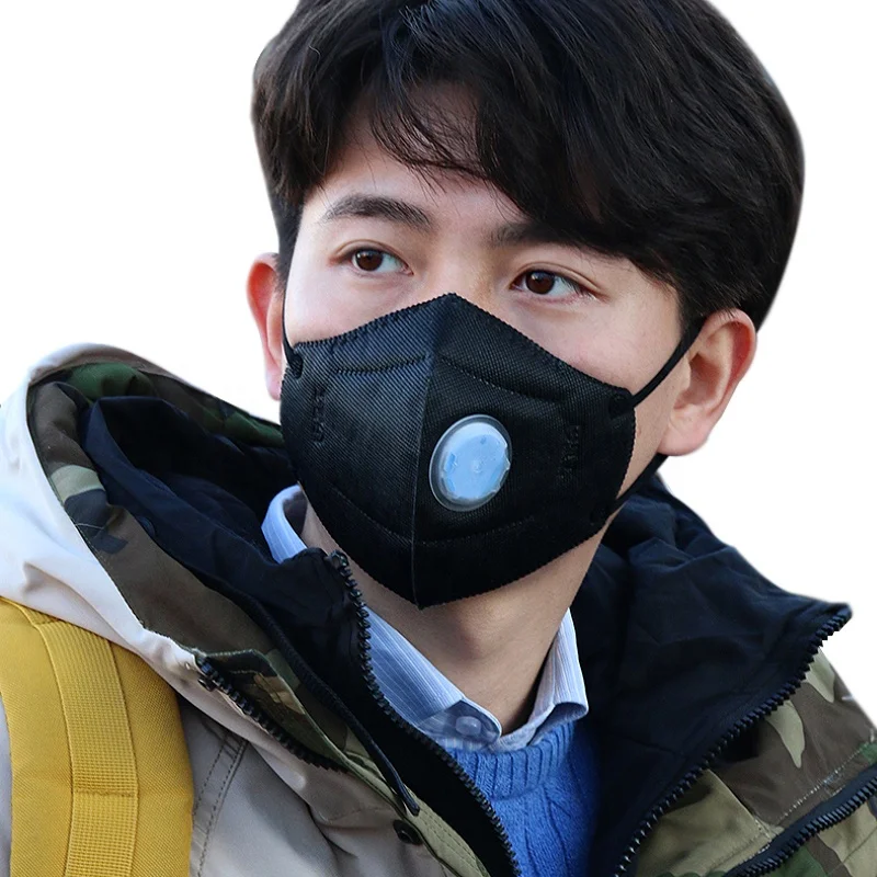 
China 2020 New Patent Design Silicone Nose 5ply Black Facemask KN95 FFP2 Respiratory Face Mask With Breathing Valve 