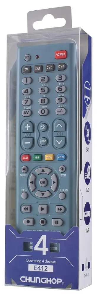 Chunghop E412 Modern Design 4 in 1 Universal Remote Control Infrared Controller With Learning Function