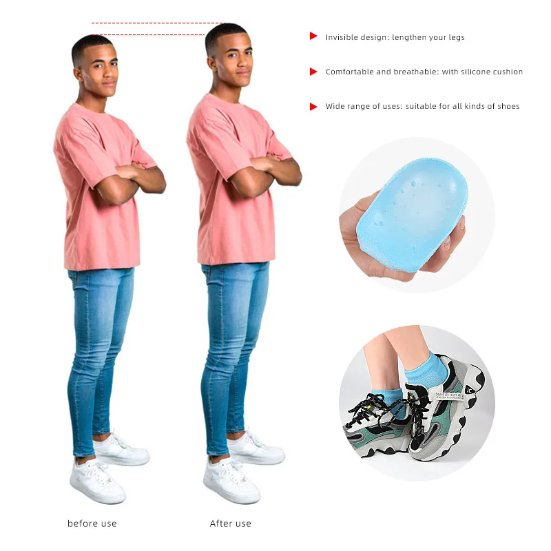 Melenlt Heightening Wedge Insole Socks Invisible Silicone Height Increase Insole Socks Heel Pad Insert for Pain Relive