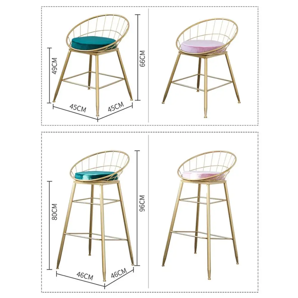 
European Metal Hollow Wire Gold Modern Bar Chair, Wrought Iron Dining Chair, Hotel Outdoor Velvet High Bar Stool 