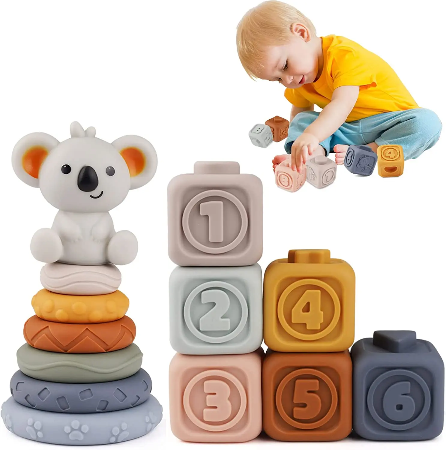 BPA Free Stacking Nesting Toys Early Educational Stacking Tower Soft Stacking Ring Stacking Building Block Toy